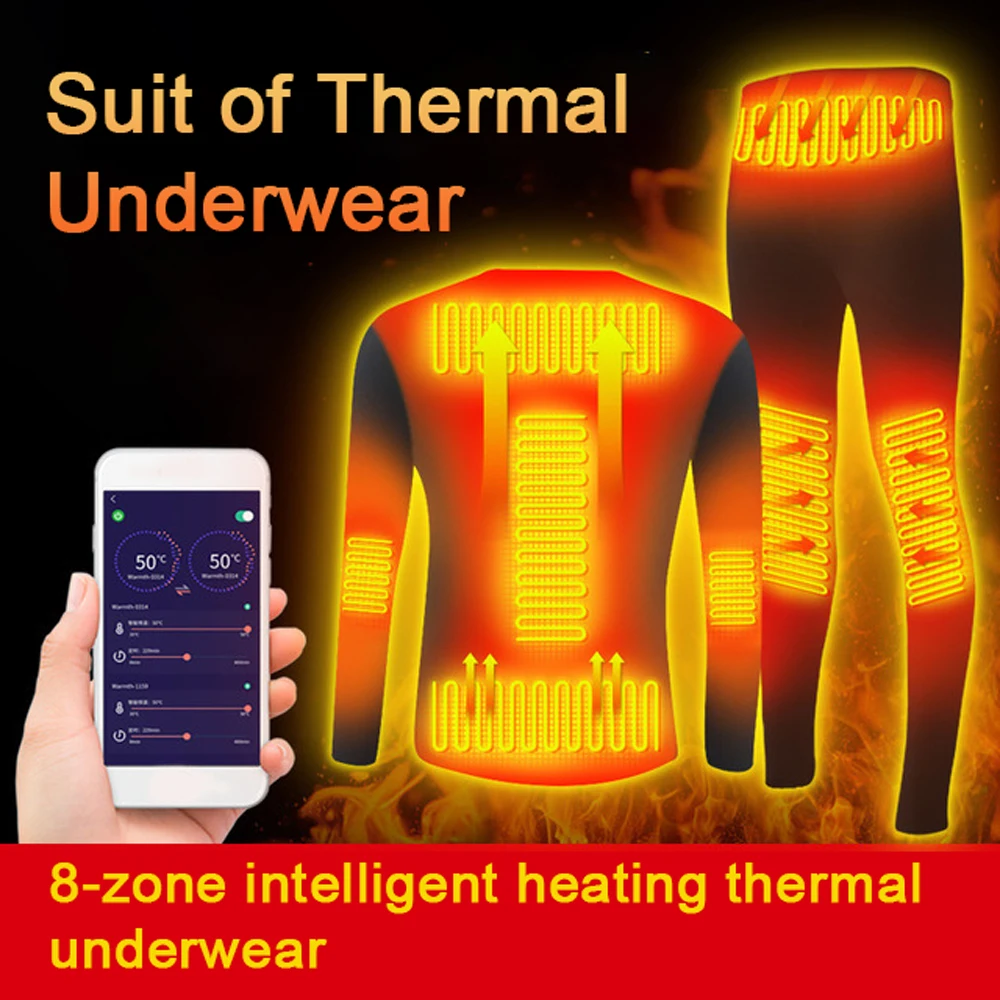 

Men USB Electric Heated Suit 8-Zone Intelligent Heating Thermal Underwear Set Support APP Control 5-Level Temperature Adjustment