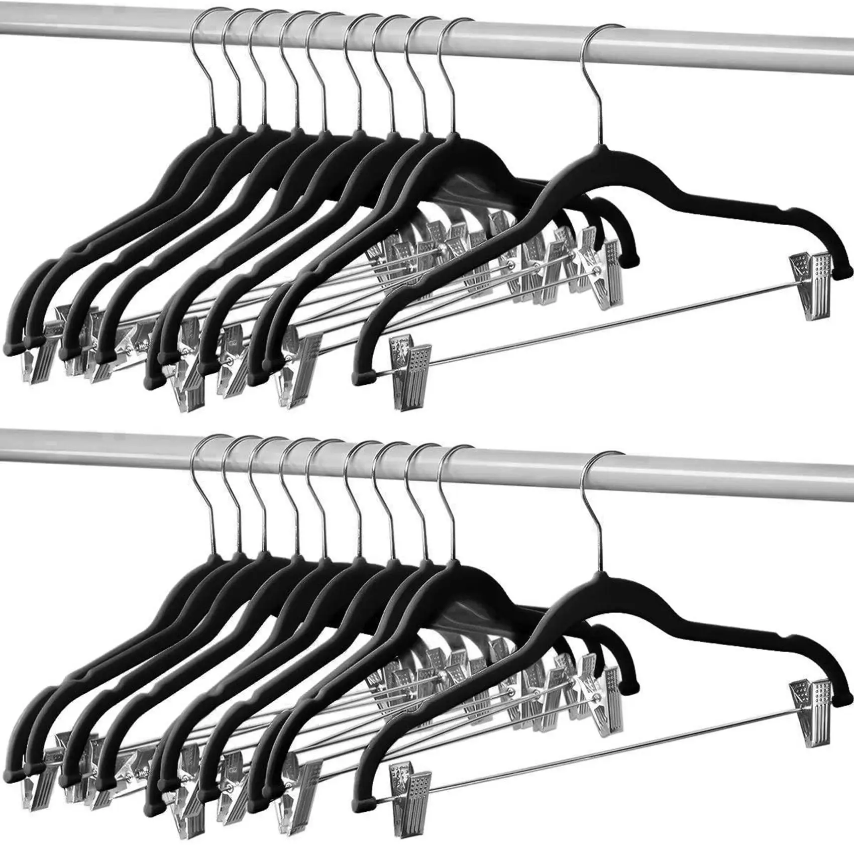

Вешалка для одежды с зажимами, черный бархатный крючок для юбки и одежды, ультратонкая Нескользящая вешалка для брюк, 20 упаковок