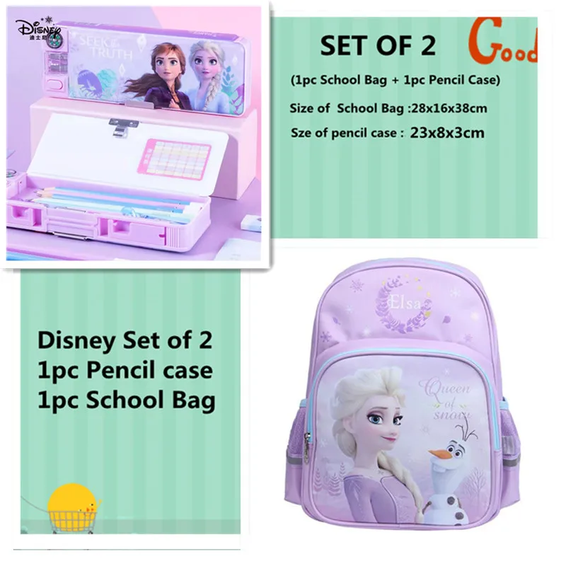 Disney Frozen Carton Pencil Case for Girls Primary Student Elsa Anna Double Stationery Box Large Capacity School Bags Mochila