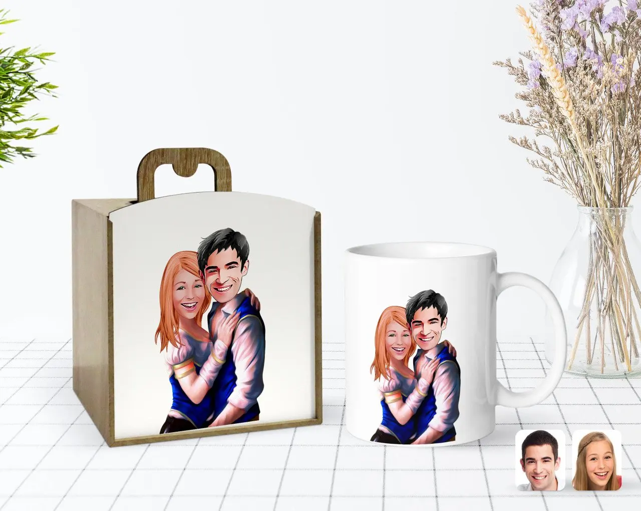 

Сделанный на заказ в деревянной коробке на День святого Валентина карикатура белая кружка Bardak-36