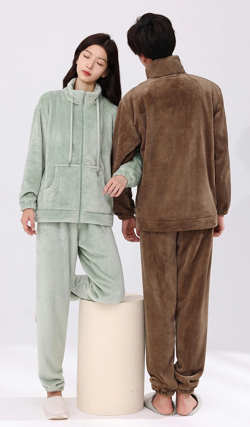 Solid Color Suit For Women and Men Thicken Autumn And Winter Keep Warm Zipper Stand Collar Pocket Design