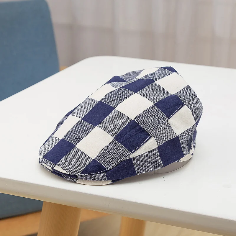 

Fashion Children Hat Handsome Cotton Plaid Girl Boy Cap Beret Elastic Hat Baby Beanie Cap Summer Sun Hat