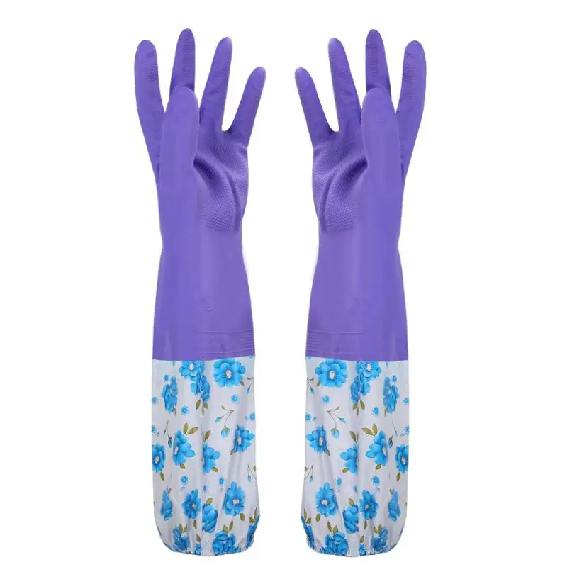 Dishwashing Cleaning Glove Durable Waterproof Cleaning Rubber Long Sleeves for Dish Washing Velvet Lining Household Glove