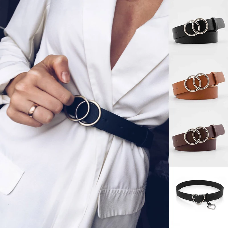Cintura Da Donna Con Doppio Anello Cintura In Vita Alla Moda Cintura In Metallo Con Fibbia In Pelle Pu Per Abito Da Donna Per Il Tempo Libero Jeans Ci