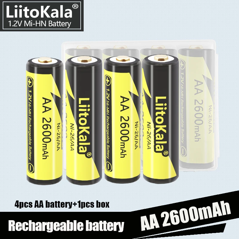 Аккумуляторы LiitoKala AA, 2600 мАч, 1,2 в, 2 А, Ni-MH, 4 шт.