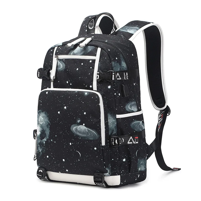 Boys Backpacks Junior High School Bag  Waterproof Casual Daypack Space Galaxy Printed Durable Knapsack with USB Charging Port