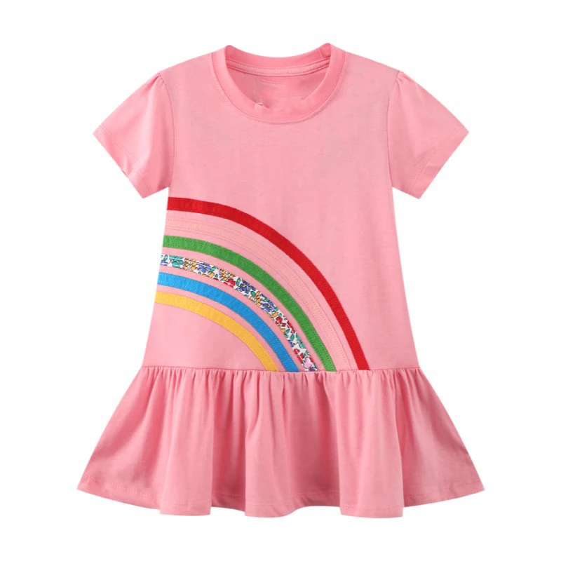 

Little maven 2023 Summer Dress Baby Girls Lovely Rainbow Children Casual Clothes Cotton Soft and Comfort for Kids 2-7 year