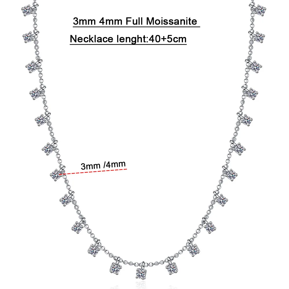 

Serenity Day Real D Color 30 Stones 3mm 4mm Full Moissanite Brilliant Necklace For Women 100% S925 Sterling Silver Fine Jewelry