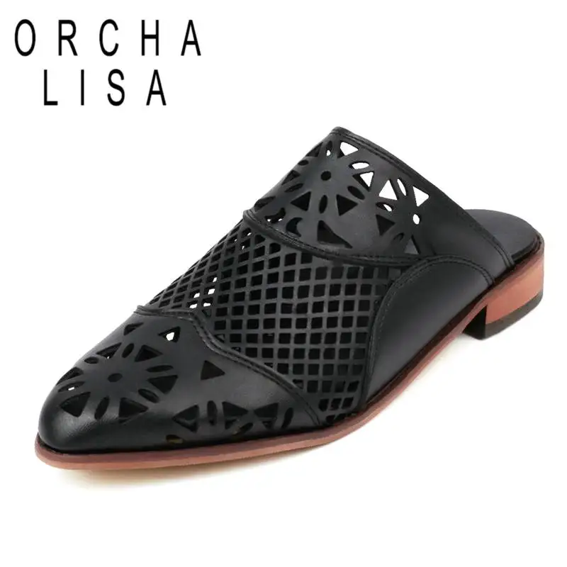

ORCHA LISA Ladies Outside Sandals Hollow Flats Slip On Mules Cave Style Roman Plus Size 46 47 48 Cutout Soft Daily Women Shoes