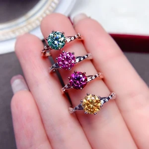 1ct Moissanite Ring Purple/pink/green/white  925 Silver Jewlery Sets Wedding Rings for Couples