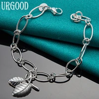 925 sterling silver leaf pendant lobster clasp chain bracelet for women men party engagement wedding fashion jewelry