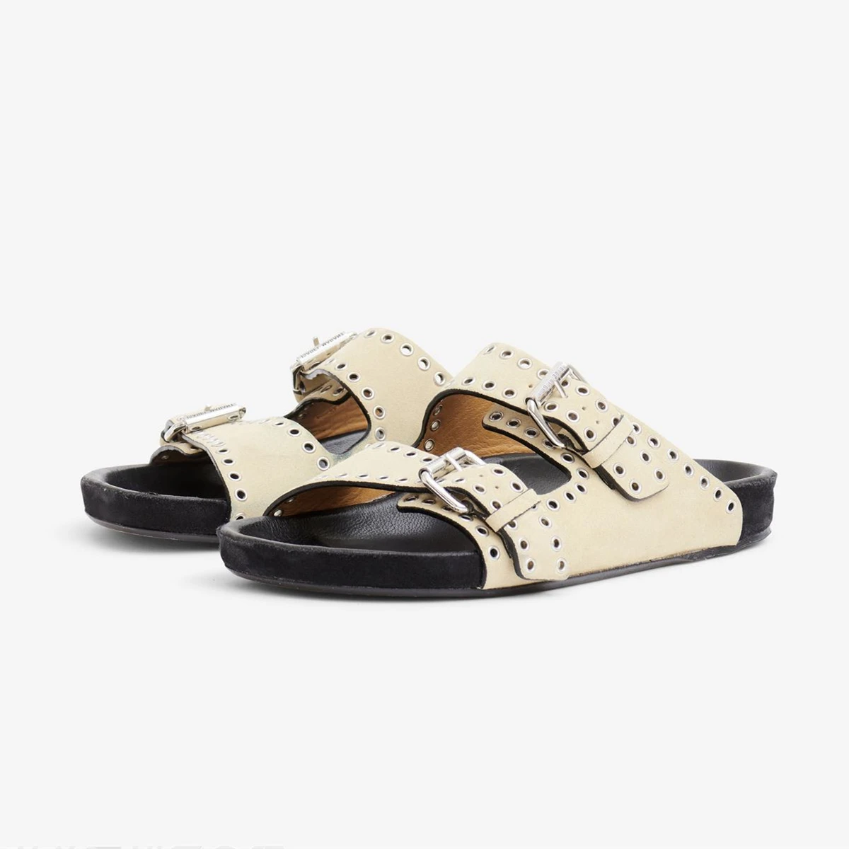 Summer Thick-Soled Buckle Rivet Slippers New Cowhide Open-Toe Beach Vacation Flat Sandals Sandal Roman Big Size 43 Female Casual