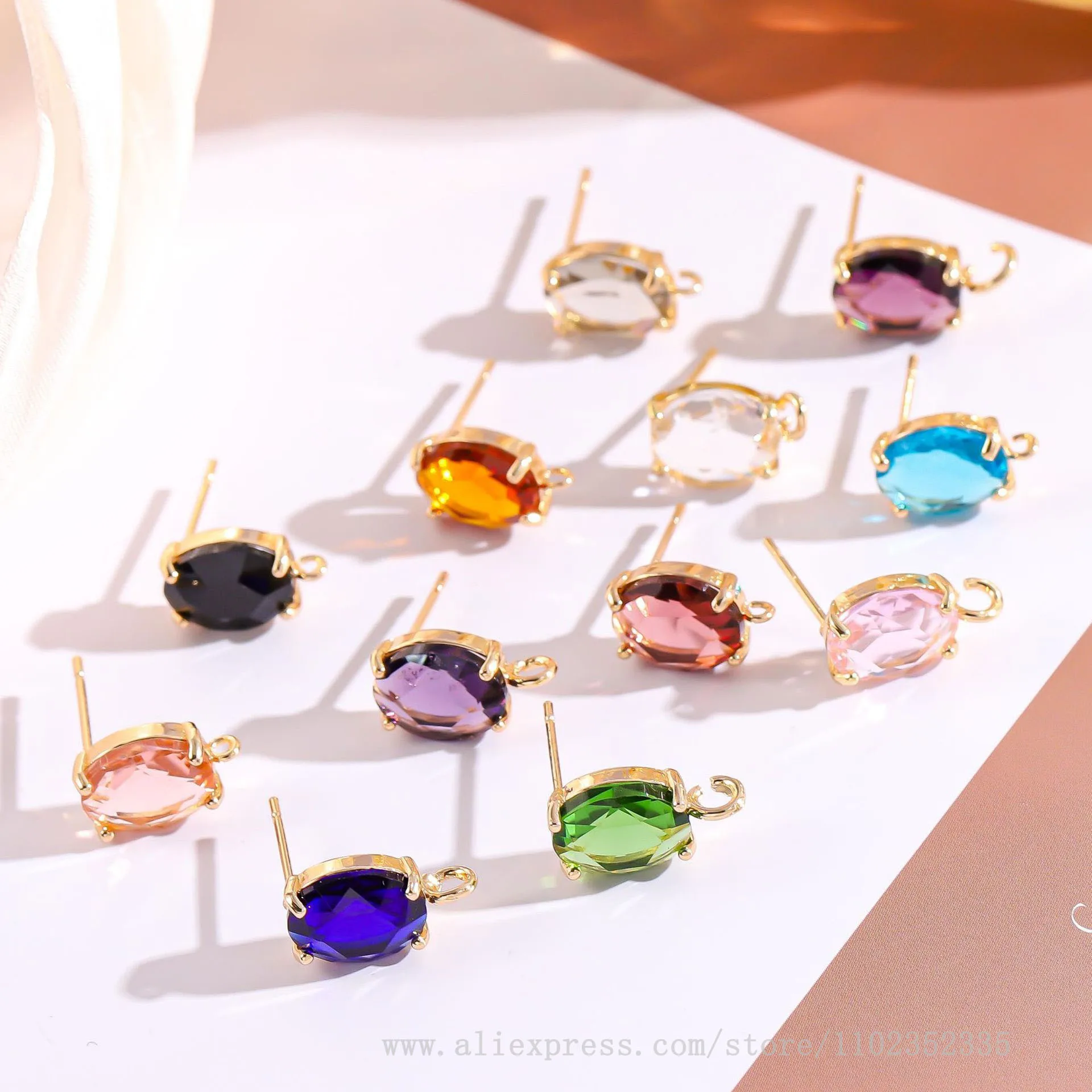 20 шт./упаковка медные позолоченные серьги с овальными кристаллами