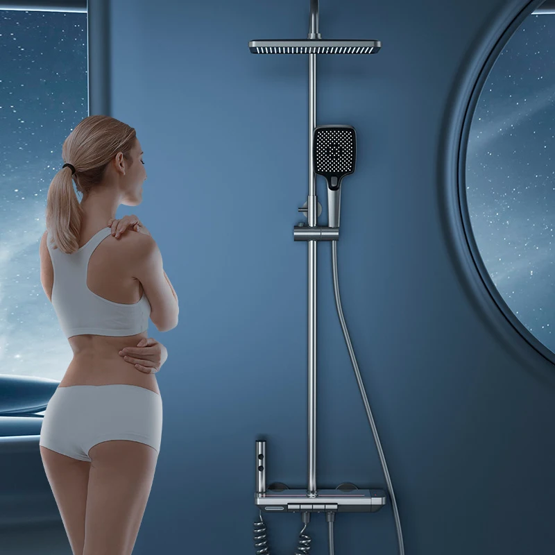 Набор для душа Junyue с постоянной температурой медный серый усилитель ванной