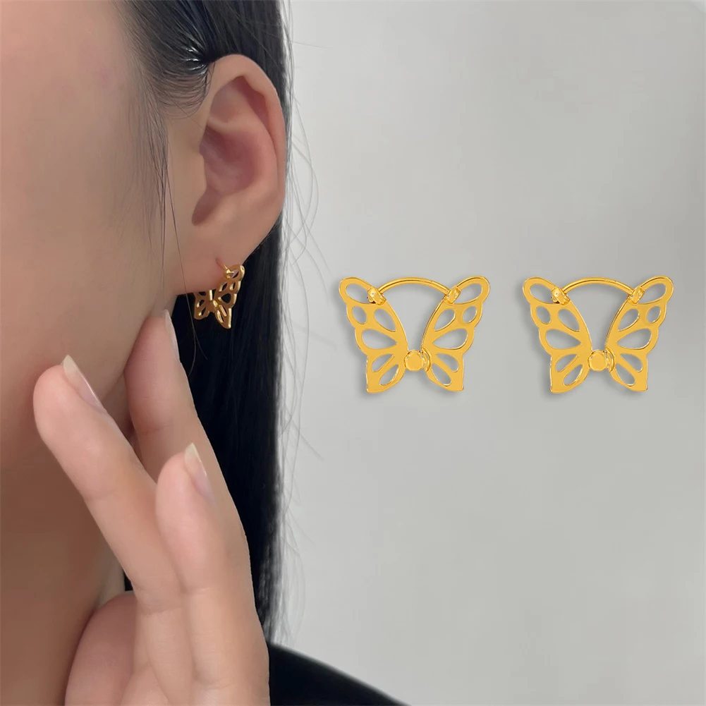 

Trendy Gold Color Butterfly Hoop Earrings for Women Girls Geometric Irregular Metal Clip Earrings Jewelry Ear Piercing Earring