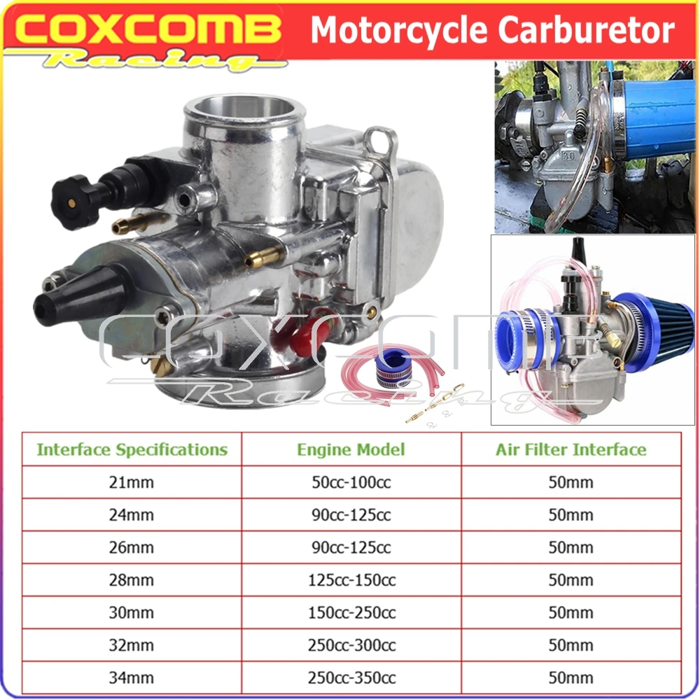 

PWK 21mm 24mm 26mm 28mm 30mm 32mm 34mm Motocross 50cc-350cc Engine Carburetor W/ Power Jet Carb For Racing ATV Scooter Dirt Bike