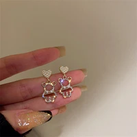 new pearl rhinestone bear love earrings female exquisite small earrings korea simple cute earrings female beautiful jewelry