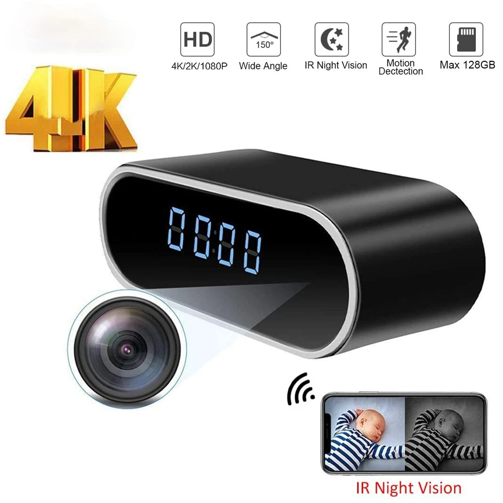 

4K Wifi Camera Secret Clock Micro Camera Recorder Security Night Vision Motion Detect Camcorder 4k HFD Micro Kamera Espia
