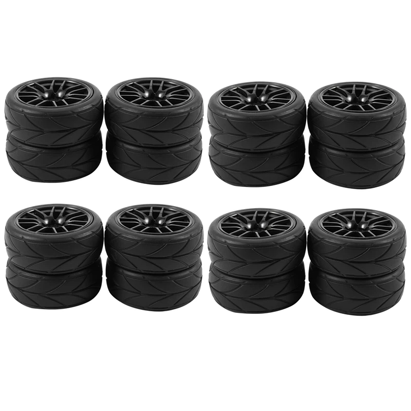 

16Pcs 1/10 Rubber Tire Rc Racing Car Tires On Road Wheel Rim Fit For Hsp Hpi 9068-6081 Rc Car Part