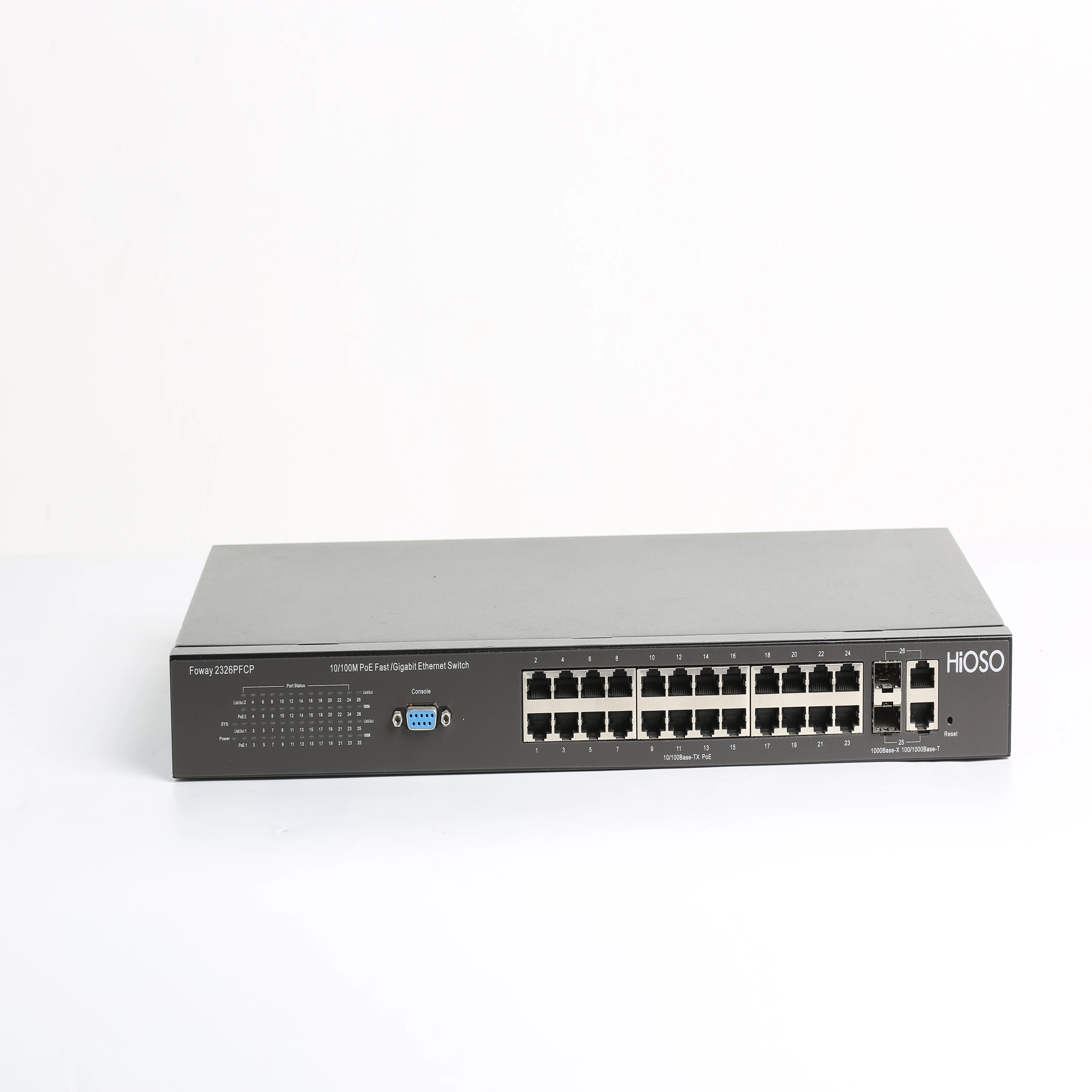 

Hot Selling Foway2326PFCP 24 ports 10/100M PoE/PSE+2 port Combo Built-in power supply AC220V 370W PoE Switch