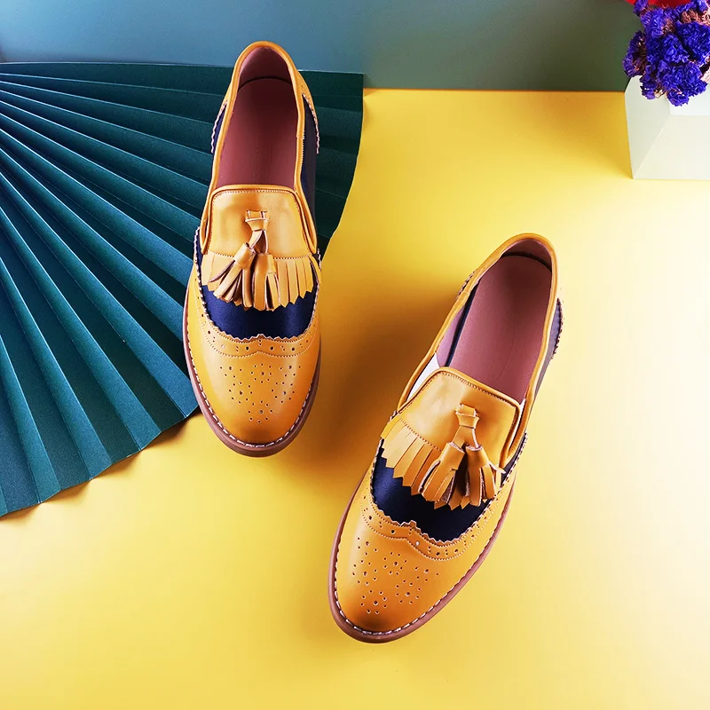 

Women's Leather Summer Platform Sneakers Flat Casual Pink Oxford Shoes Loafers Moccasins Spring Vintage for Woman 2022 Trend New