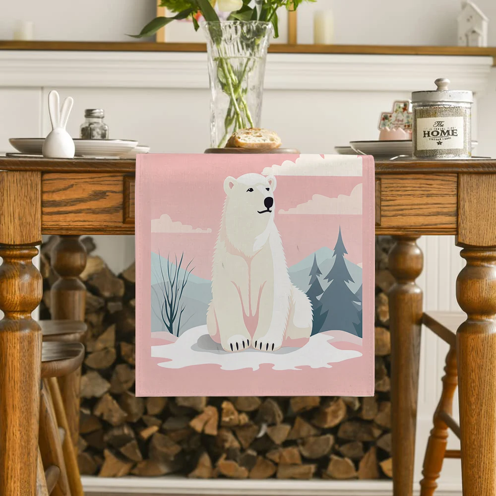 Животные Белый Медведь Облака Скатерть Кухня Обеденный Стол Украшение Для