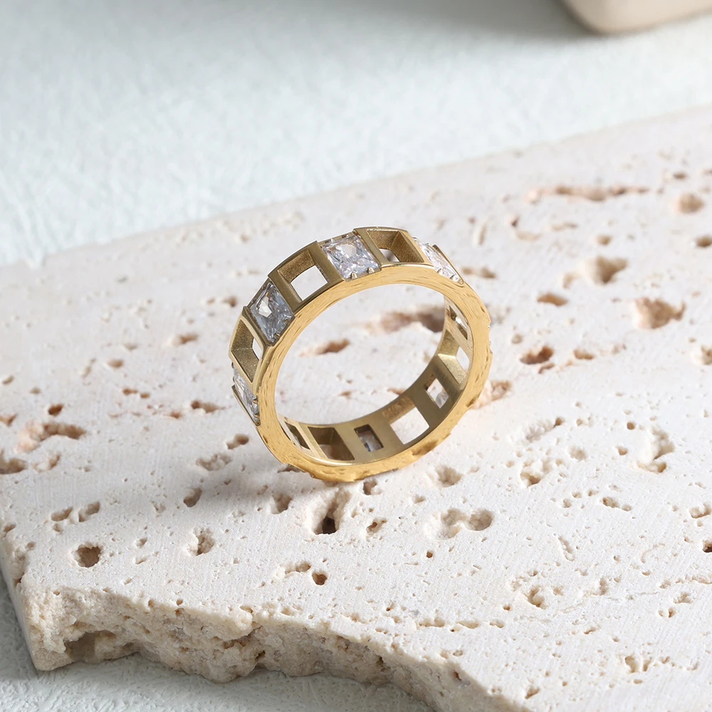 ZMfashion полые инкрустированные обручальные кольца из натурального камня роскошное