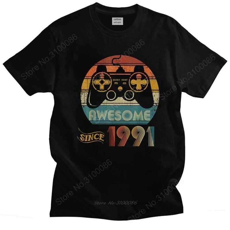 

Vintage Video Game Awesome Since 1991 T Shirt Homme Cotton Tee Birthday Gift Tshirts Short-Sleeve Fashion T-shirt Merch