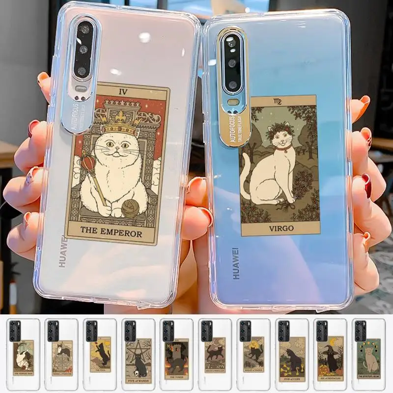 

Witches moon Tarot Mystery totem cat Phone Case for Samsung A51 A52 A71 A12 for Redmi 7 9 9A for Huawei Honor8X 10i Clear Case