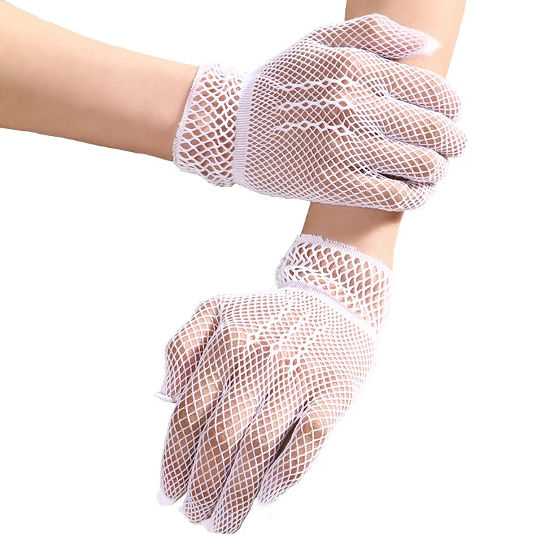 

1 Pair Full Finger Gloves Fishnet Mesh Glove Lady Girl Black And White Glove Summer Driving Gloves Elegant High Quality Mittens