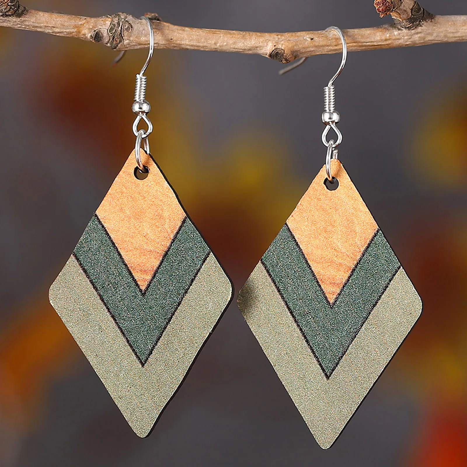 Деревянные Серьги С Градиентом Кленового Листа Двусторонние Носимые Украшения