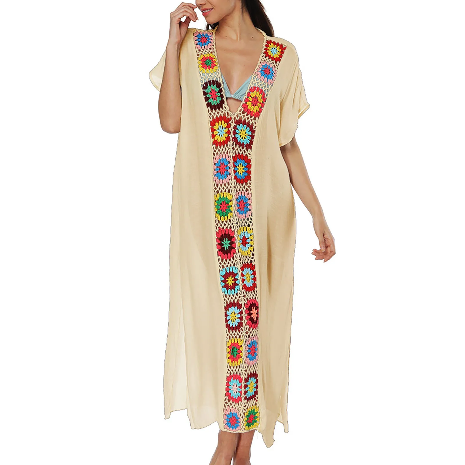 

Пляжное платье JAYCOSIN, купальник, накидка для женщин, летний Повседневный купальный костюм с коротким рукавом, накидка, длинная одежда для отдыха, оптовая продажа