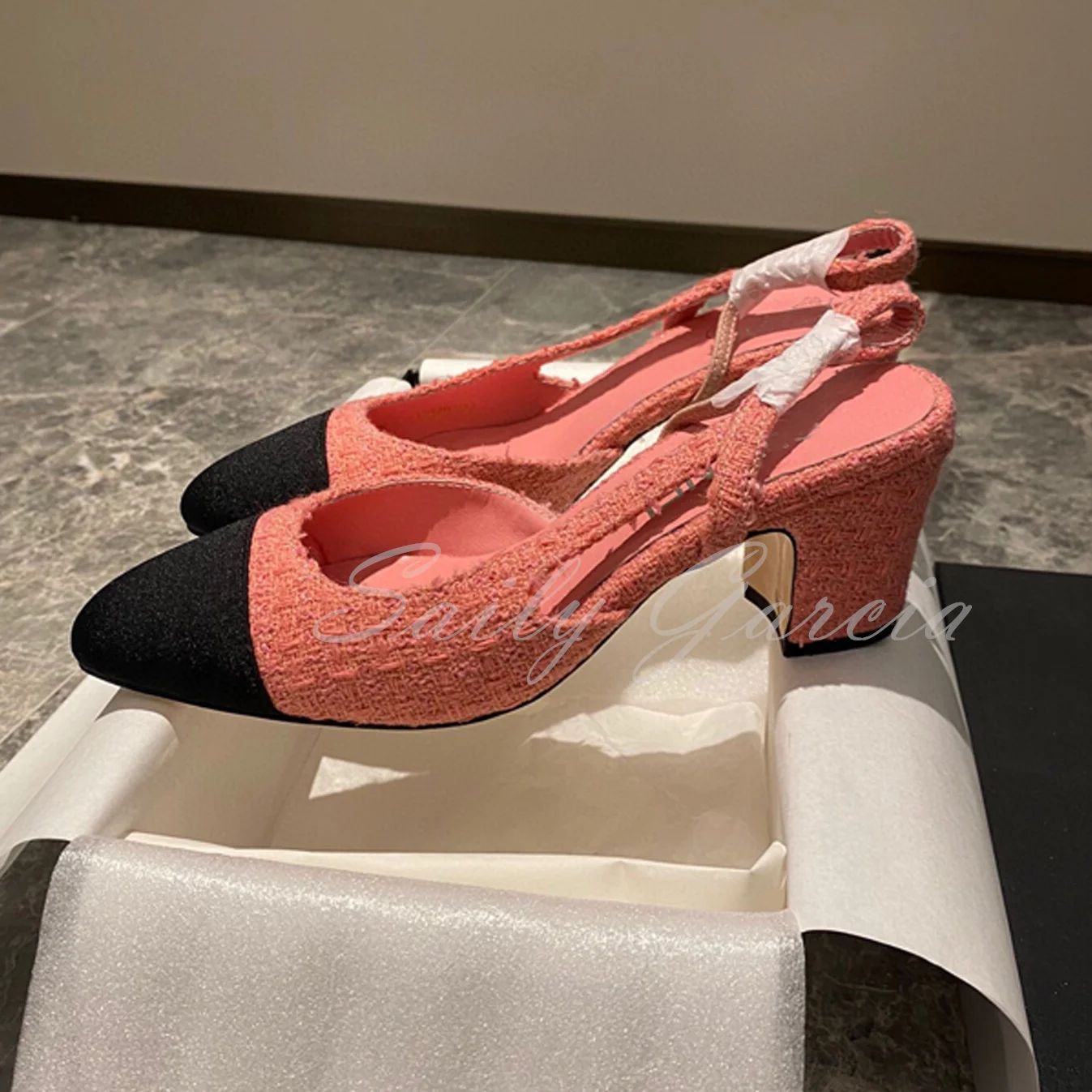 Summer New Women's Shoes Thick Heel French Square Toe Colored Patchwork Fashion Baotou Fairy Style Ankle Strap Shallow Sandals