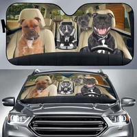 3d staffordshire bull terrier family driving dad mom and child dog lover car sunshade bull terrier car window sun cover car wi