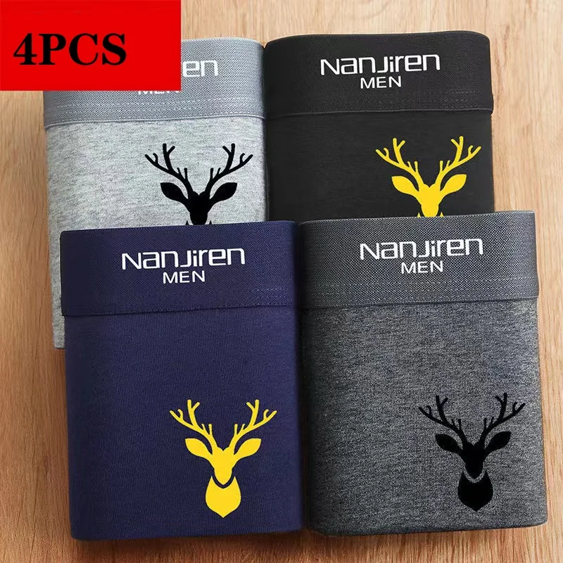 4pcs/Lot Men's Underwear Antibacterial Fashion Boxer Shorts Sports Printing Breathable Boxer Shorts Male Underwears