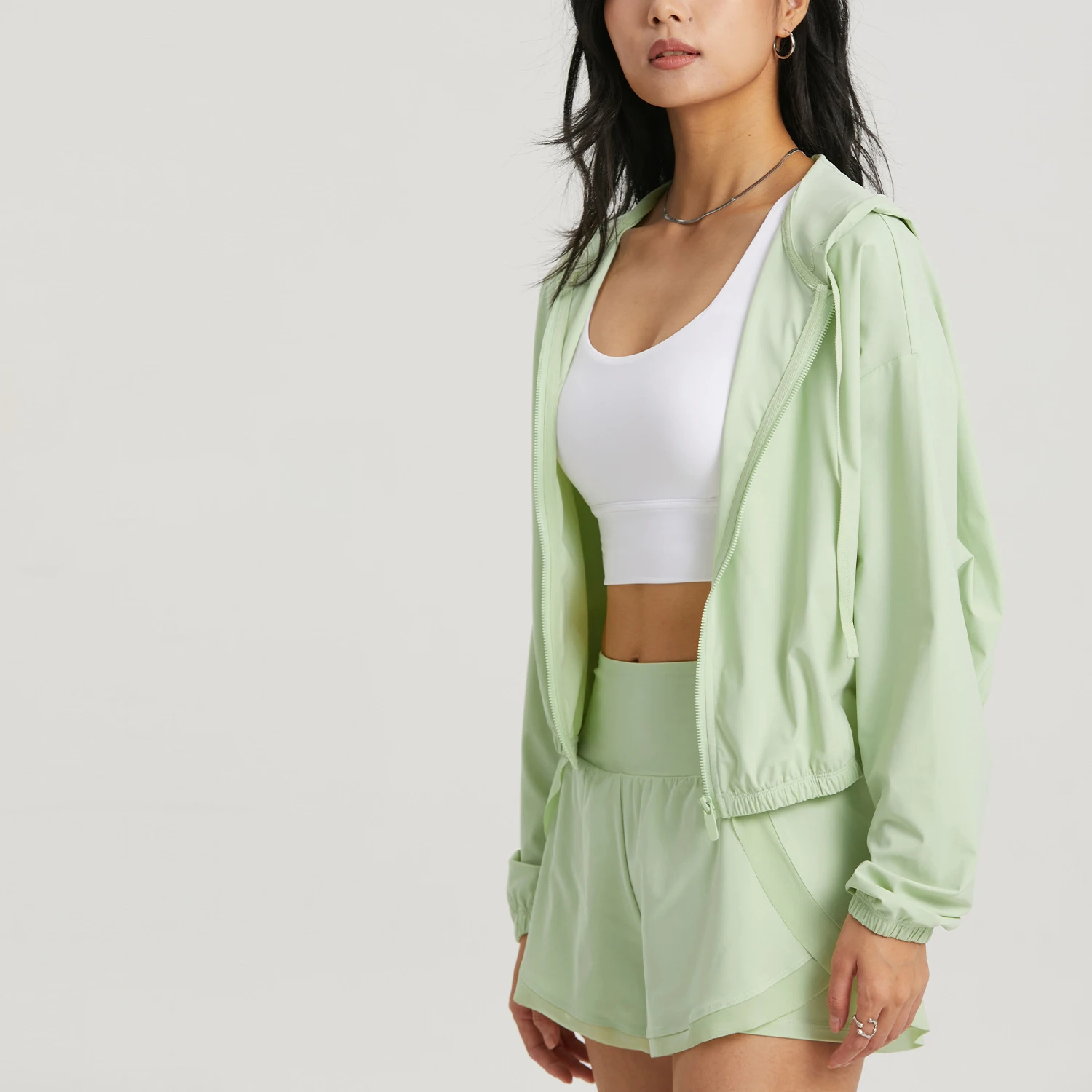 

Antibom Non Slip Zipper Body-building Coat Women Outdoor UV Protection Sunscreen Casual Hooded Running Sportswear