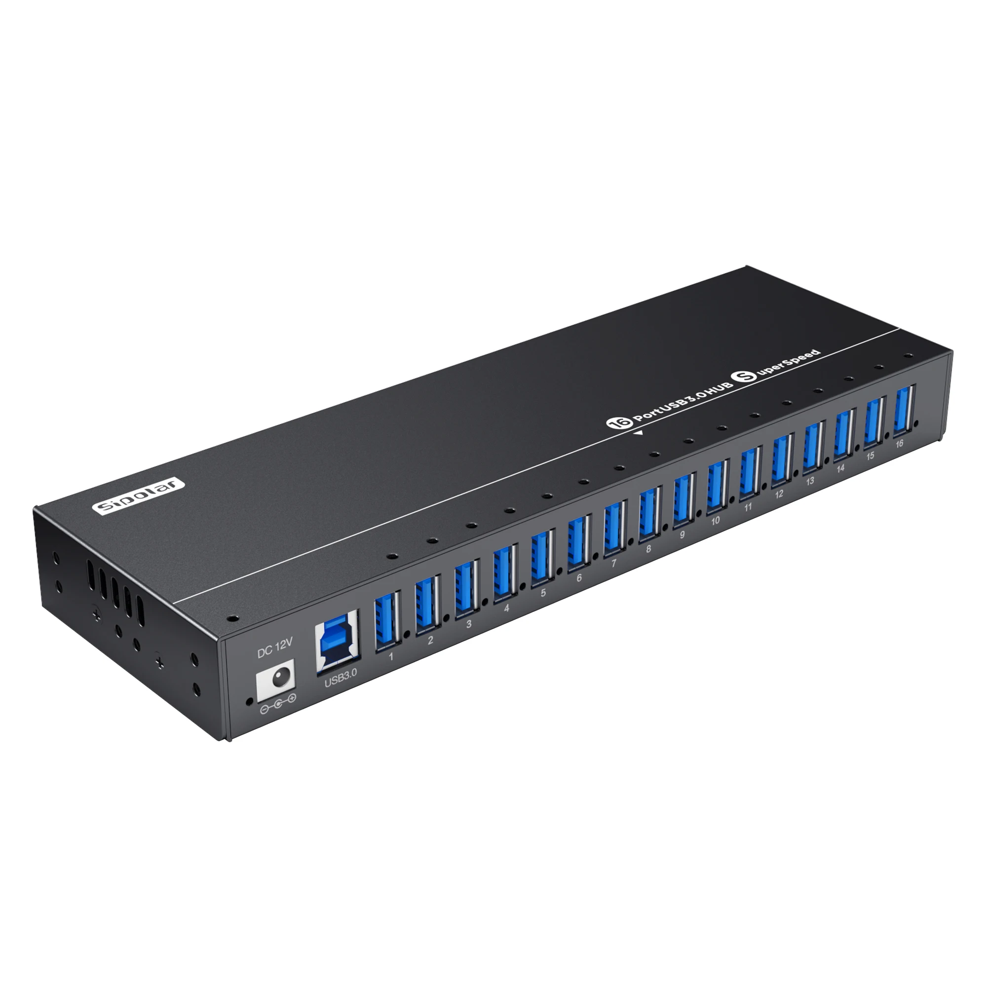 Фото НОВЫЙ USB-концентратор Sipolar на 16 портов USB 3.0 с адаптером питания, высокоскоростной хаб для передачи данных для ПК/ноутбуков/Mac, настольный USB-концентратор расширения №2