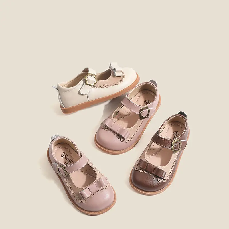 Spring Genuine leather Baby Girls casual shoes Fashion Bow Cowhide Soft Children's flat shoes Mary Jane Kids Princess shoes