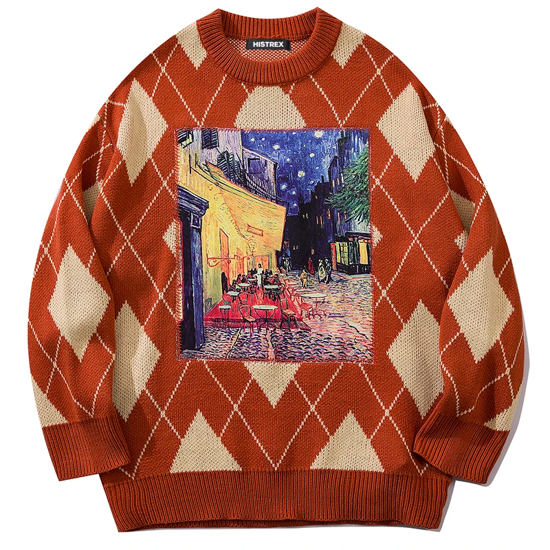 HISTREX ван гог звезды ночь мужские свитера хип-хоп длинный рукав мужской одежды