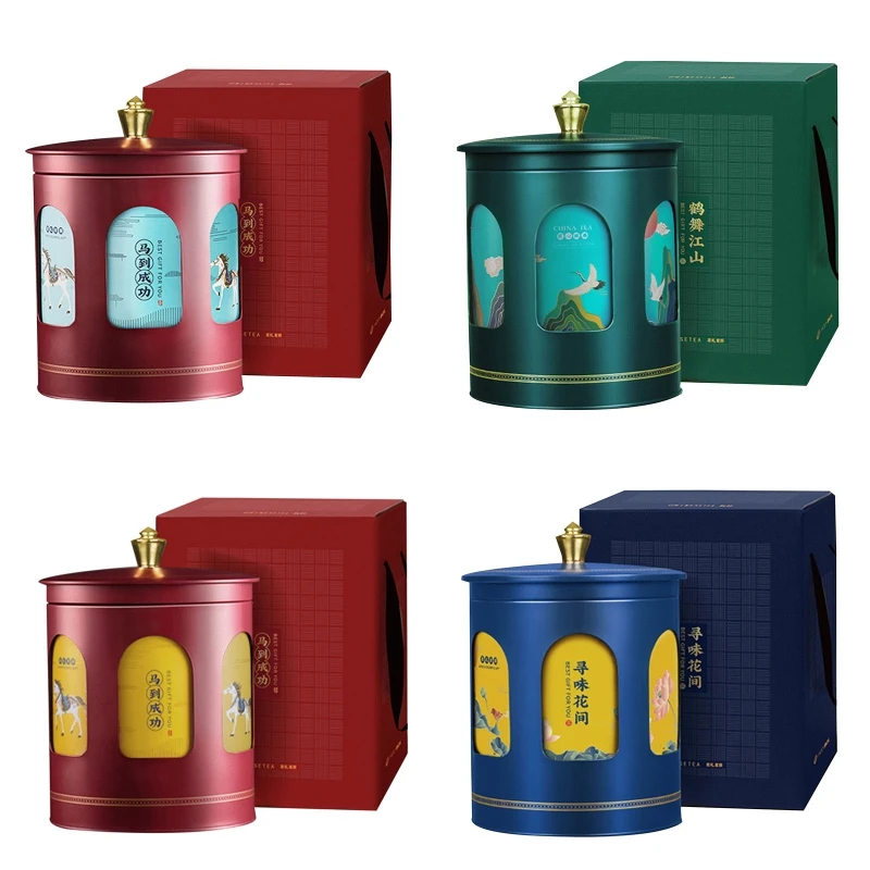 

Tea Airtight Container Tinplate Storage Packaging Tank Wrapping Box Set for White Tea Longjing Black Tea Tin Cans Chinese Style