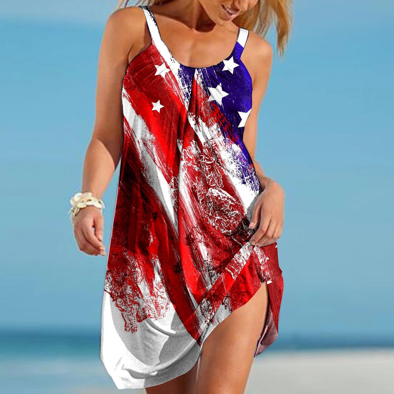 

Женское пляжное платье миди без рукавов, повседневное летнее платье-туника до колена с богемным цветочным принтом, Длинные Сарафаны