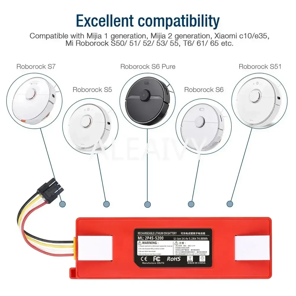 Сменный аккумулятор BRRR-2P4S-5200S для робота-пылесоса Xiaomi Roborock S55 S60 S65 S50 S51 S5 MAX S6