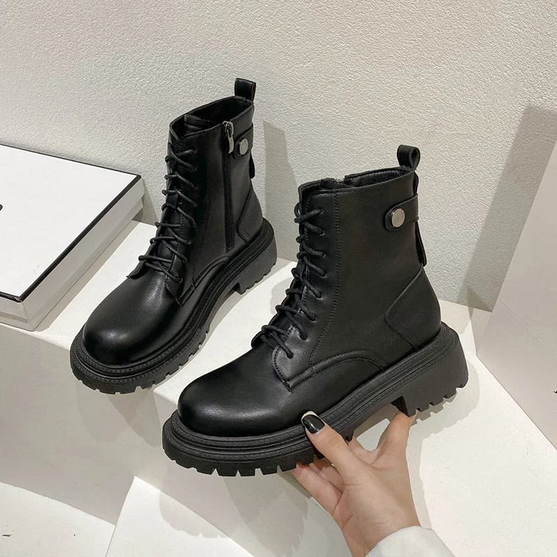 

Женские кроссовки на платформе, модная обувь на толстой подошве с розами, 2022, на молнии, с круглым носком, резиновые базовые ботинки, римские ...