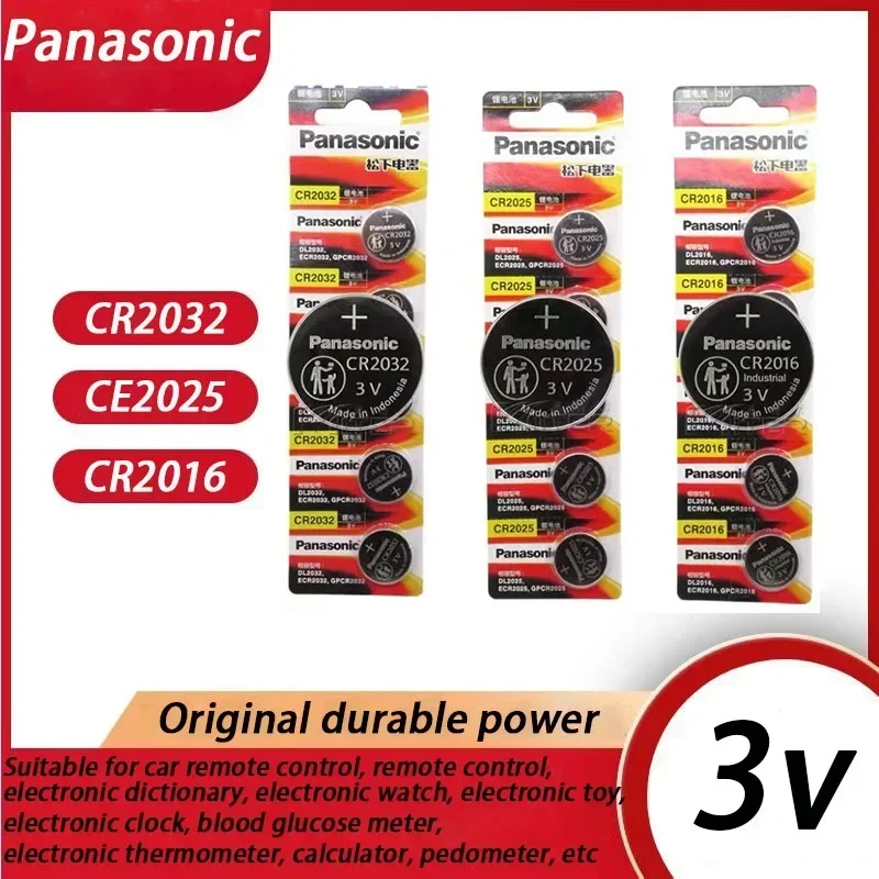 Фото 5 шт. литиевые батарейки Panasonic CR2032 CR2025 CR2016 3V для часов, калькуляторов, игрушек, долговечные №2
