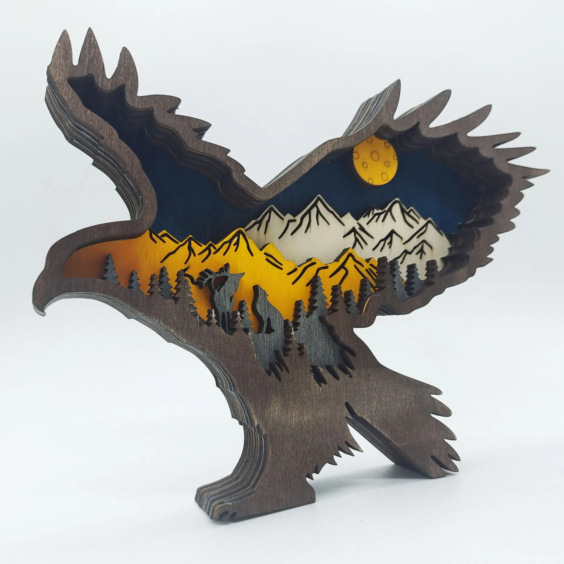 

New Wooden Eagle Ornaments Holiday Home Decoration Party Props Wooden Carving Eagle Ornaments Arts and Crafts Supplies