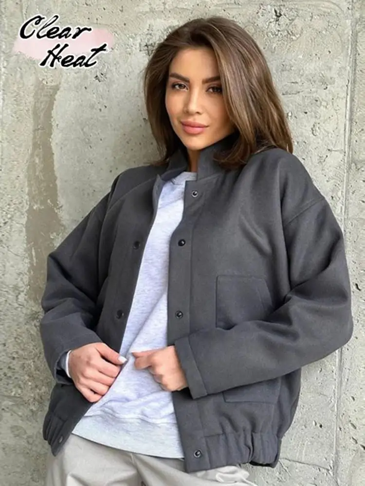 

Куртка женская однобортная с карманами, модный свободный однотонный утепленный пиджак с лацканами и длинным рукавом, уличная зимняя одежда