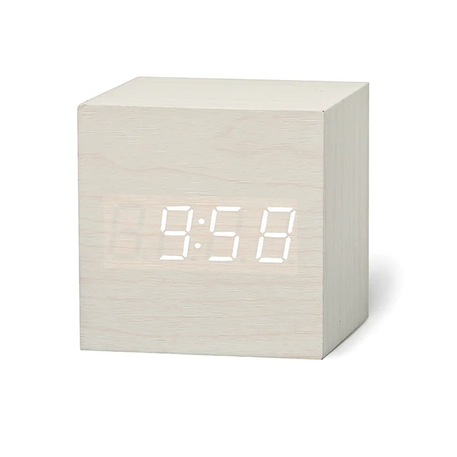 New Qualified Digital Wooden LED Alarm Clock Wood Retro Glow Clock Desktop Table Decor Voice Control Snooze Function Desk Tools 6