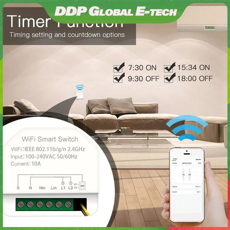 

Countdown Mini Wifi Smart Switch Timer App Control On-off Switches Smart Home Wifi Tuya Smart Controller 2gang Remote Control