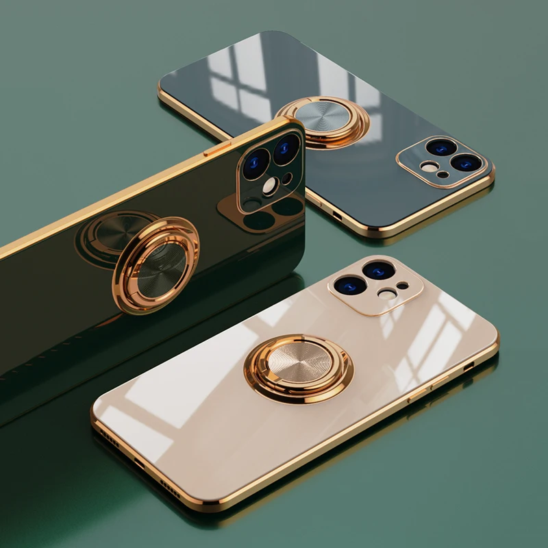 Luxury Plating Soft Case For iPhone 13 12 11 Pro Max XS XR X 7 8 Plus iPhone13 iPhone12 13Pro 12Pro Cover With Ring Holder Stand