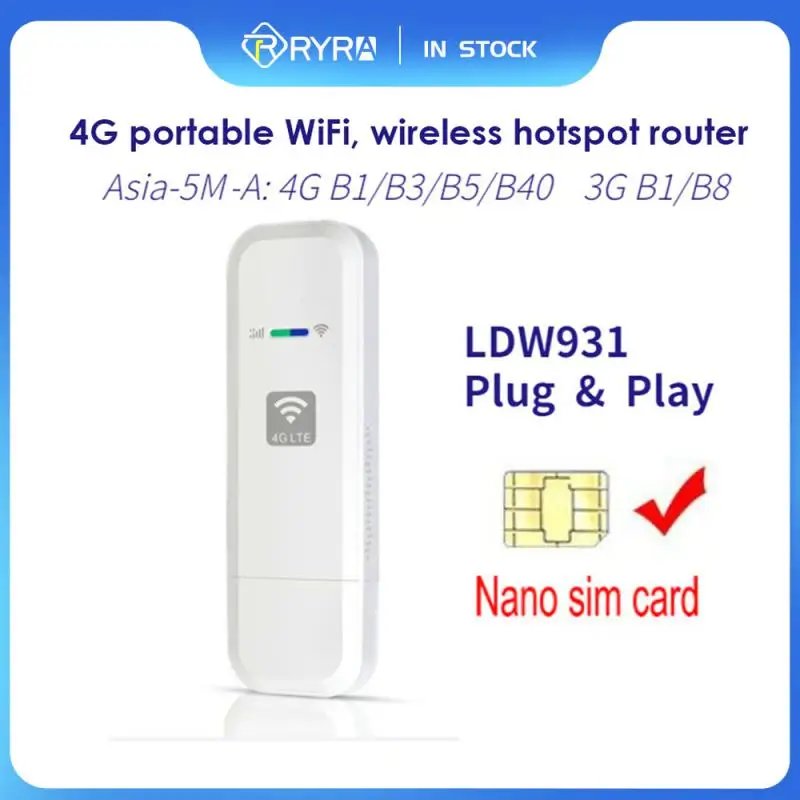 

Портативный беспроводной USB-ключ RYRA 150 Мбит/с 4G LTE, Мобильная точка доступа, Sim-карта, мобильный широкополосный мини-роутер 4G для автомобиля, о...